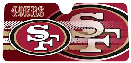 Fanmats 60069 NFL San Francisco 49ers Windshield Sun Auto Shade, Sun Shield Sun Visor | Accordion tri-fold for storage | 59 x 29.5, Colorful Team Design, Red