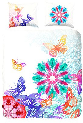 Hip Satin Heavenly bettwäsche,weiß mit farbigen Schmetterlinge, 100% Baumwolle/Satin-135x200cm, Multi Colour, 200x135x0.5 cm