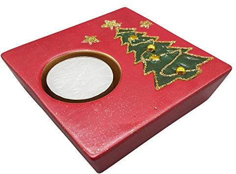 Weihnachts Teelichthalter inkl. Teelicht / Weihnachtskerze mit schickem Halter aus TON, H-4025