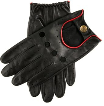 Dents Delta Men's Classic Leather Driving Gloves BLACK/BERRY M