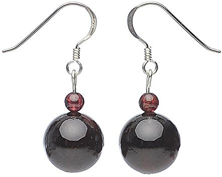 Ohrringe Ohrhänger echter Granat Kugel 12mm & 925 Silber dunkelrot weinrot glatt