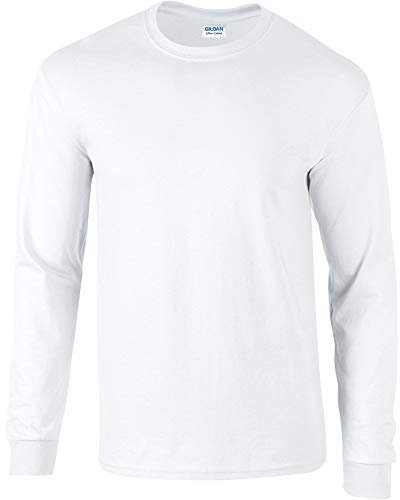 Gildan Mens Plain Crew Neck Ultra Cotton Long Sleeve T-Shirt (XL) (White)