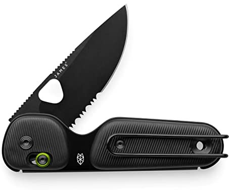 The James Brand The Redstone Taschenmesser mit Gezackter Klinge aus Klingenstahl Sandvik 12C27 in der Farbe Black-Black, Klingenlänge: 6.3 cm, Gesamtlänge geöffnet: 15.6 cm, KN118165-01