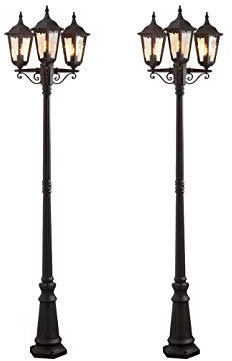Konstsmide 2er-Set schwarze Standleuchten FIRENZE, 3 x E27, Aluminium, inkl. Pfahl und Fundament 7217-750