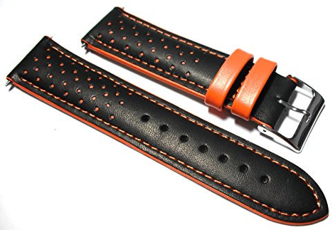WWatchStraps - 20mm Italienisches Leder Schwarz/Orange Rally Uhrenarmband. Kalbsleder Futter