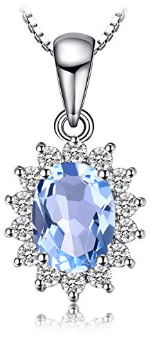 JewelryPalace Ovalschliff 2.4ct Echt Blau Topas Prinzessin Diana Kate Middleton Kette Anhänger, Schmuck Set, Halsketten Damen Silber 925 Collier Edelstein Mädchen, Ketten für Frauen Geschenk 45CM