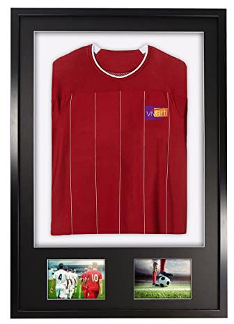 Vivarti DIY Sports Shirt Frame, 3D Shadow Box for Football, Rugby, Band T-Shirts, 61 x 91.5 cm, Black Frame with Black Mount, White Backing, Adult Size