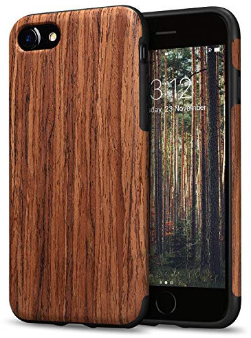 TENDLIN Compatible with iPhone SE 2022 Case (3rd Gen)/iPhone SE 2020 Case (2rd Gen)/iPhone 8 Case/iPhone 7 Case Wood Grain Outside Soft TPU Silicone Hybrid Slim Case (Red Sandalwood)