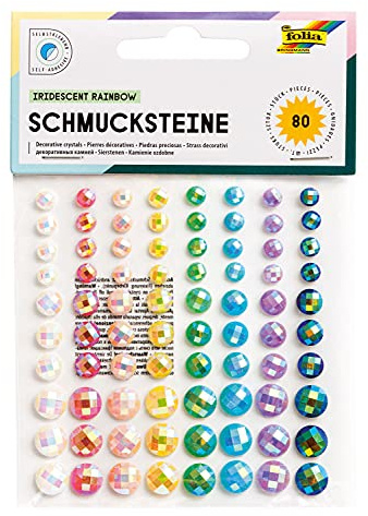 folia 12308 - Deko Schmucksteine Iridescent Rainbow, selbstklebend, 80 Stück, mit Diamantschliff - ideal zum Verzieren und Dekorieren Ihrer Bastelarbeiten