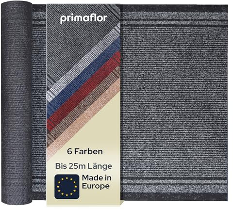 Primaflor Sauberlauf - MALAGA, Anthrazit, 0,66m x 8,00m, Rutschfester Schmutzfangläufer Meterware, Schmaler Küchen-Läufer nach Maß, Zuschneidbarer Teppichläufer, Eingangsmatte für Flur und Windfang
