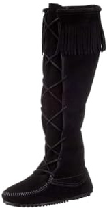 Minnetonka Women's Front Lace Knee High Boots, Black, 7 M US