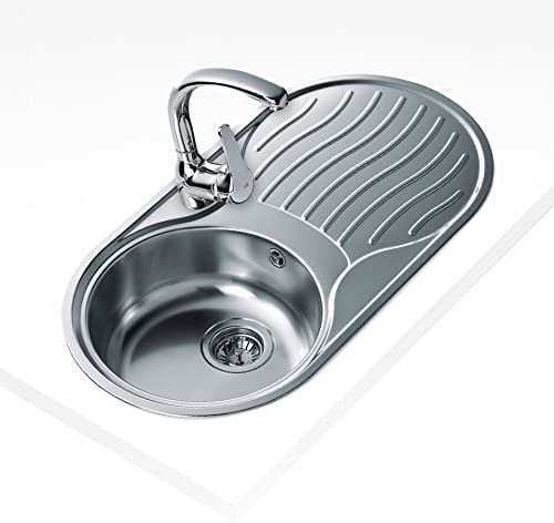 Teka DR-80 1C 1E - Fregadero de Cocina 1 Seno con Escurridor, Encastrado y Reversible, Mueble de 45 cm, Cubeta Circular, Válvula Canasta, Acero Inoxidable
