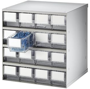 kaiserkraft | Schubladenmagazin | Gehäuse-Traglast 75 kg, HxBxT 395 x 376 x 300 mm, 16 Schubladen, Schubladen glasklar
