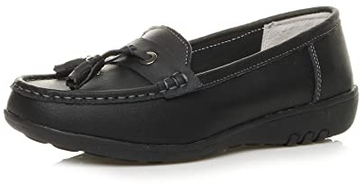 AJVANI Low Heel Wedge Moccassins Tassel Loafers Comfort Shoes Size 4 37 Black