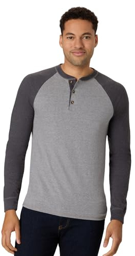 Hanes Mens Beefy Long Sleeve Three-button Henley-shirts, Oxford Gray/Slate Heather, Large US