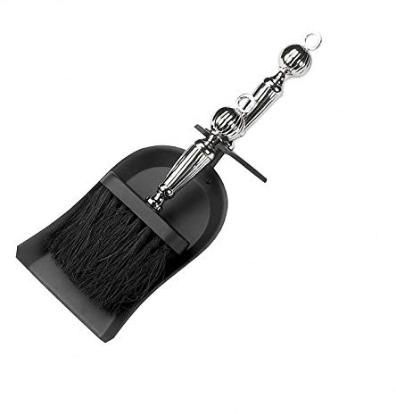 Farnhamford Nickel and Black Iron Fireside Brush & Pan Set – Heavy Duty Fireplace Tool with Ergonomic Handles – Compact Ash Cleanup, Hearth Accessories for Log Burner Open Fire Fire Pit