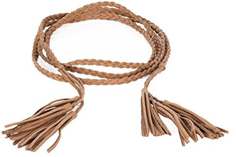 moonbow Flechtgürtel aus Wildlederimitat, mit Bommel, für Damen, feiner Gürtel, camel, One size