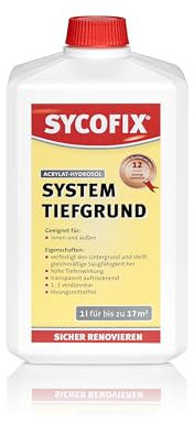 SYCOFIX System Tiefgrund 1 l bis zu 17 m², Universal Grundierung, für Trockenbau, innen und außen, für schwach bis stark saugende Untergründe, atmungsaktiv, verfestigt, gebrauchsfertig, Haftgrund