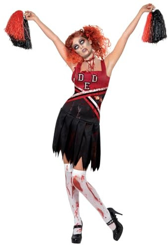 Smiffys Kostüm High School Horror Cheerleader, mit Kleid und Pompons Halloween