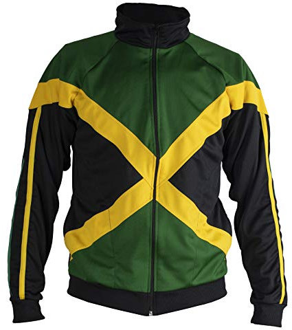 JL Sport Authentic Jamaican Langärmlig Reggae Zip Up Jacke Unisex (Schwarz, Grün und Gelb) - S