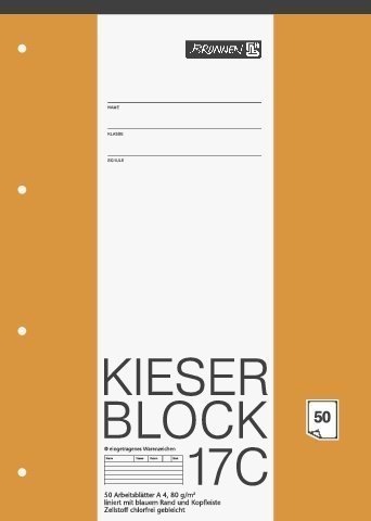 papieto Kieserblock/Schreibblock KIESER (Din A4-50 Blatt / 4-Fach gelocht) LINEATUR FREI WÄHLBAR (Lineatur 17C)