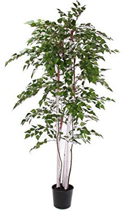 Große künstliche Weißbirke ca. 200cm hoch mit 1480 Blätter - Klassischer Birken Kunstbaum mit Naturstämmen