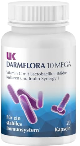 UK Darmflora 10 Mega Kapseln vegan – Hochdosierter Darmflora Komplex mit Laktobazillus-Bifidus-Kulturen + Inulin Synergy 1 & Vitamin C zur Stärkung des Immunsystems
