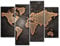 First Wall Art Weltkarte Bilder Leinwand 4 Teilig Bild Braun Wandbilder Wohnzimmer Moderne für Schlafzimmer Dekoration Wohnung Home Deko Kunstdruck