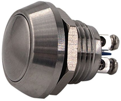 Momentary Push Button Switch, URTONE UR123, 1NO SPST DC/AC 36V 2A Stainless Steel Metal Shell Suitable for 12mm 1/2 Mounting Hole - Silver