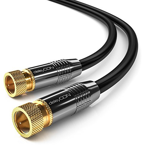 deleyCON 1,5m SAT Cavo Antenna Cavo Satellitare HD Coassiale per DVB-S/S2 - HDTV 4K Ultra HD 1080p Full HD - 2x Connettore F Tappo in Metallo Placcato Oro - Nero