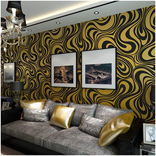 Modern Luxury Abstract Curve 3d Wallpaper Roll Mural Papel De Parede Flocking for Striped Black&gold Color Qh-wallpaper 0.7m*8.4m=5.88