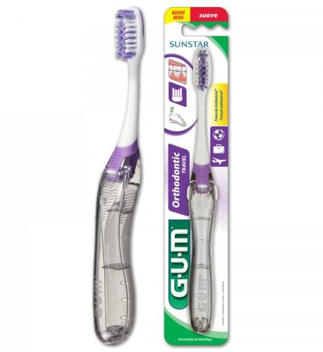 GUM Lila Manuelle Reisezahnbürste 1 St für Erwachsene mit orthodontischen Geräten