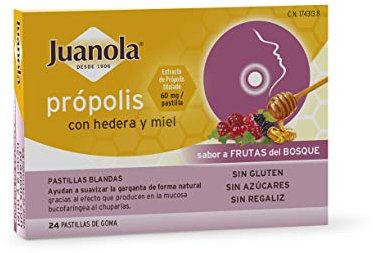 JUANOLA Própolis Sabor Frutos del Bosque - 24 pastillas blandas - Ayudan a suavizar la garganta de forma natural. Producto alimenticio con Própolis, Hereda y Miel.