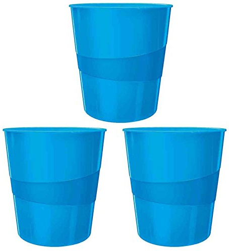 Leitz WOW Papierkorb, 15l, Polystyren (3er Spar-Pack, blau metallic)