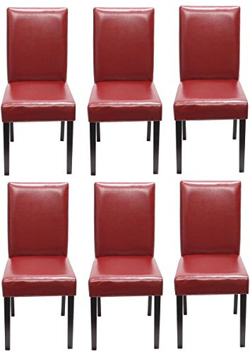 Mendler 6er-Set Esszimmerstuhl Stuhl Küchenstuhl Littau - Kunstleder, rot, dunkle Beine