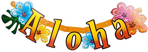 Boland 52515 - Buchstabengirlande Aloha, 1 Stück, Länge 83 cm, Blumen, Mehrfarbig, Bunt, Hawaii, Kartongirlande, Hängedekoration, Girlande, Mottoparty, Geburtstag, Karneval, Gartenparty, Strandparty