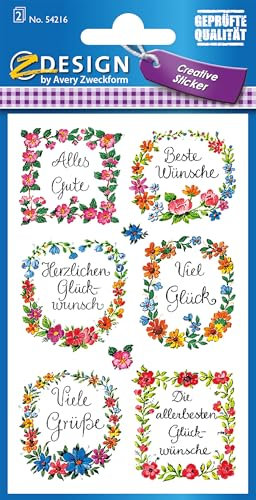 AVERY Zweckform 54216 Deko Sticker Glückwünsche 16 Aufkleber