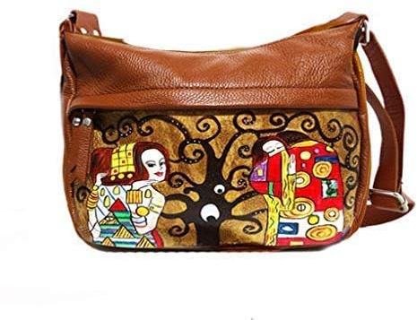 Sac en cuir peint à la main - L'ARBRE DE VIE PAR GUSTAV KLIMT - Sac pour femme, Sac à bandoulière, Avec poches, Cuir peint, Sac en cuir, Artisanat