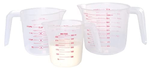 KitchenCraft Universal Measuring Jug Set, Plastic and Lightweight for wet and dry ingredients, Imperial and Metric Units, Powdered Mixes and Liquids, Set of 3