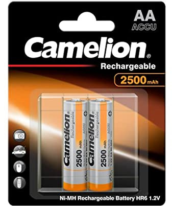 Camelion 17025206 - Ni-MH Rechargable Batterien AA / HR6, 2 Stück, Kapazität 2500 mAh, wiederaufladbar, leistungsstarke Einwegbatterien für elektronische Geräte zur optimalen Energieversorgung