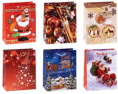 TSI Geschenktüten WEIHNACHTEN SERIE 7, 12er Packung, Größe: Mittel (HxBxT 23 x 18 x 10 cm), Art. Nr. 84017