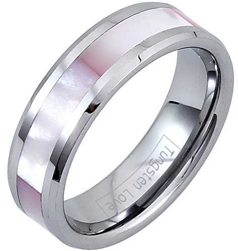 JewelryWe Schmuck 6mm Breite Glänzend Wolframcarbid Damen-Ring Engagement Hochzeit Band Ring mit Synthetisch Rosa Schale Inlay Größe 52