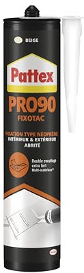 Pattex PRO90 Fixotac, Colle de Fixation Type Néoprène, tous Support, Intérieur et Extérieur, Beige, Cartouche de 390 G