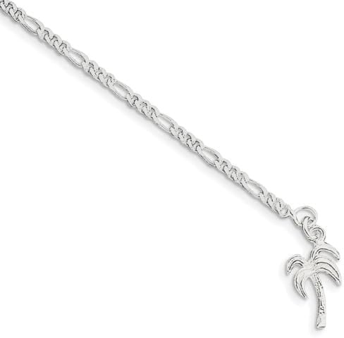 JewelryWeb 925 Sterling Silver Solid Polished Palm Tree Anklet 25 Centimeters Spring-Ring-Anklet for Women