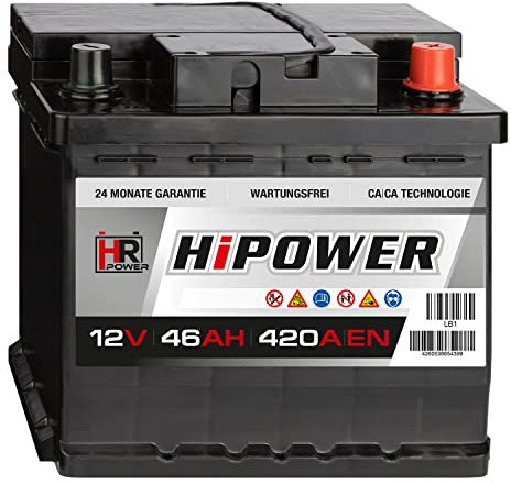 HR HiPower Blei-Säure 46Ah 12V 420A/EN Autobatterie mit bewährter Calcium-Calcium-Technologie (Ca/Ca)