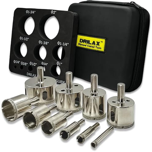 Diamond Drill Bit Hole Saw Set Guide Included 10 Pieces 7mm, 10mm, 13mm, 20mm, 25mm, 32mm, 35mm, 38mm, 45mm, 52mm Kitchen Bath Faucet Drilling Ceramic Porcelain Tiles Glass Granite Quartz
