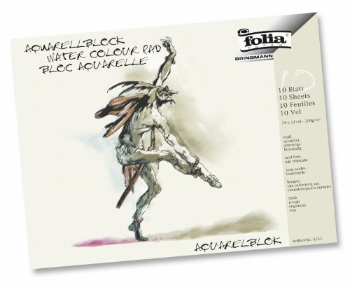 folia 8334 - Aquarellblock, rauh, 200 g/qm, ca. 36 x 48 cm, 10 Bogen, 4-fach geleimt - Aquarellpapier weiß, säurefrei, alterungsbeständig