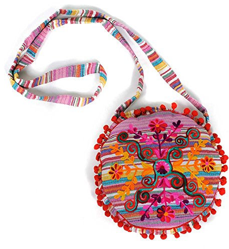 HAB & GUT -IB007- Damentasche, Schultertasche, Strandtasche, Tote Bag Nepal Hippie Indien Ethno Slouchy Boho Hobor ROSA mit bunter Stickerei RAJANI