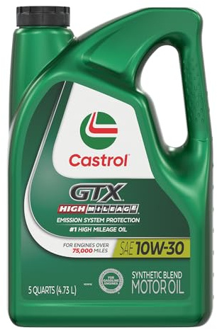 Castrol GTX High Mileage 10W-30 Synthetic Blend Motor Oil, 5 Quarts