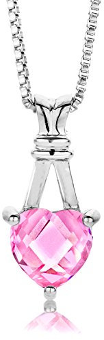 ByJoy - Collier avec Pendentif - Argent 925/1000 - Cœur - Rose - Saphir de synthèse - Femme
